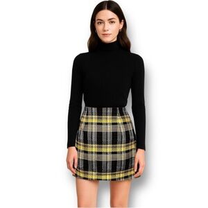 Anthropologie Grey Lab Plaid Mini Skirt Yellow Black Clueless Aline Sz S NEW